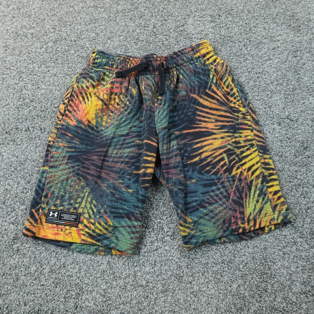 Under Armour Shorts Mens M Tropical Palm Drawstring Sweat Loose Athletic Gym Run